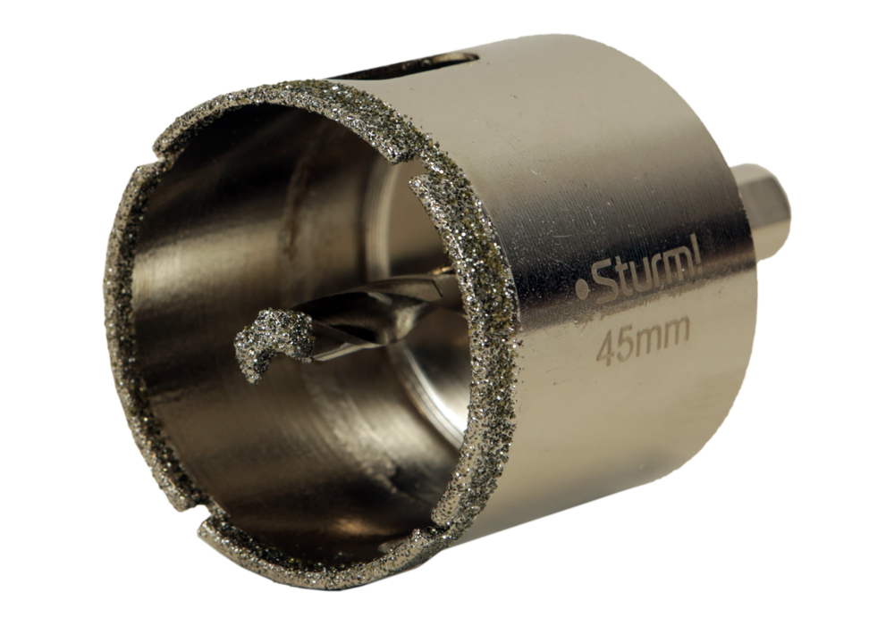 Коронка алмазная по керамограниту 45 х 70 мм,3гр. Хв., с центрир. Cверл. Sturm!