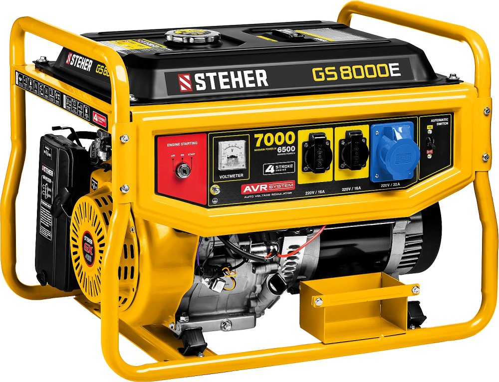 STEHER 7000 Вт, бензиновый генератор с электростартером (GS-8000E)