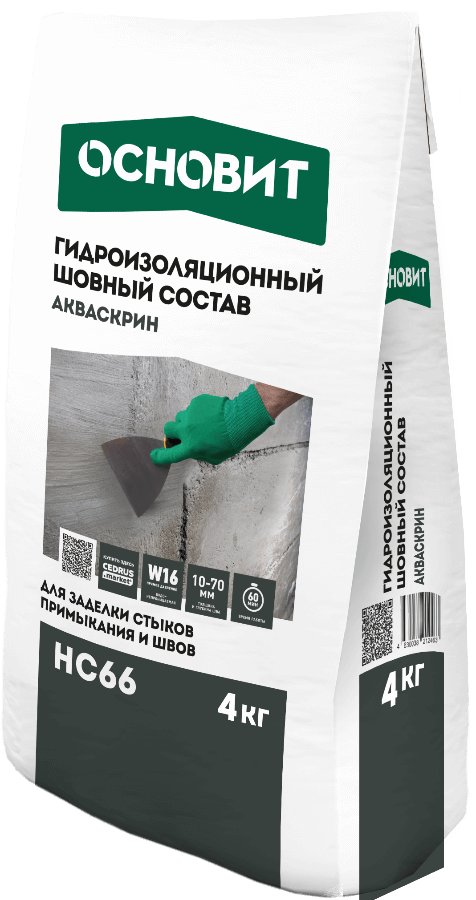 АКВАСКРИН HC66 шовный гидроизоляционный состав с проникающим эффектом ОСНОВИТ 4 кг
