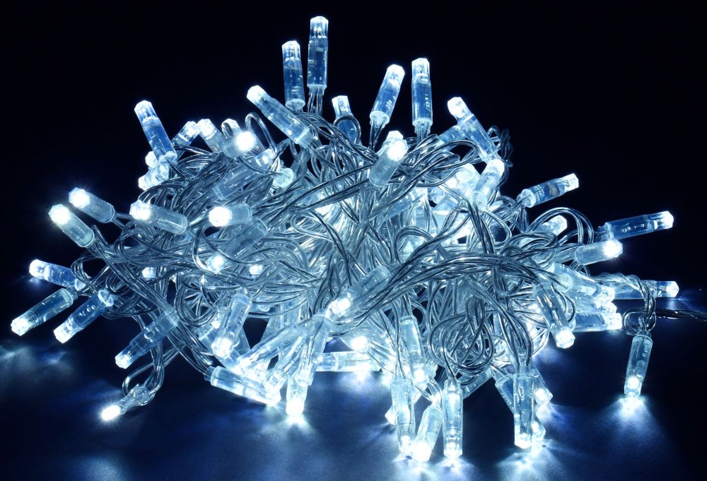 LIGHTING Гирлянда нить 20м 200 светодиодов белый свет IP44 прозрачный шнур 3м 230В контроллер 8 сцен IEK