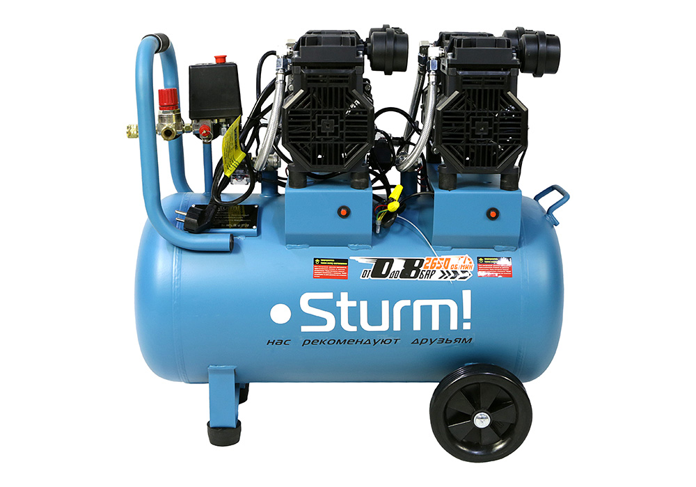 AC93450OL Компрессор воздуш.безмасл.Sturm! 2х1500Вт,480л/мин,ресивер 50л,,бесшумный