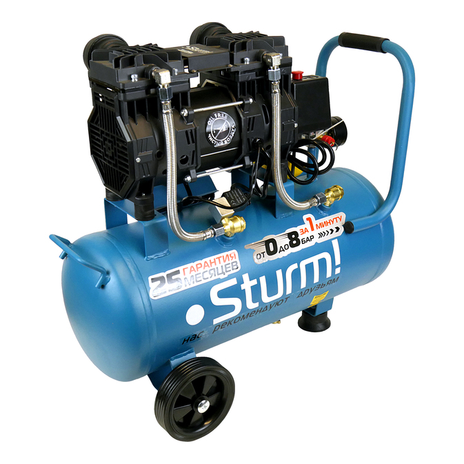 Компрессор безмасляный AC93224OL Sturm! 1,5кВт, 240 л/мин,ресивер 24л., бесшумный, "профи"