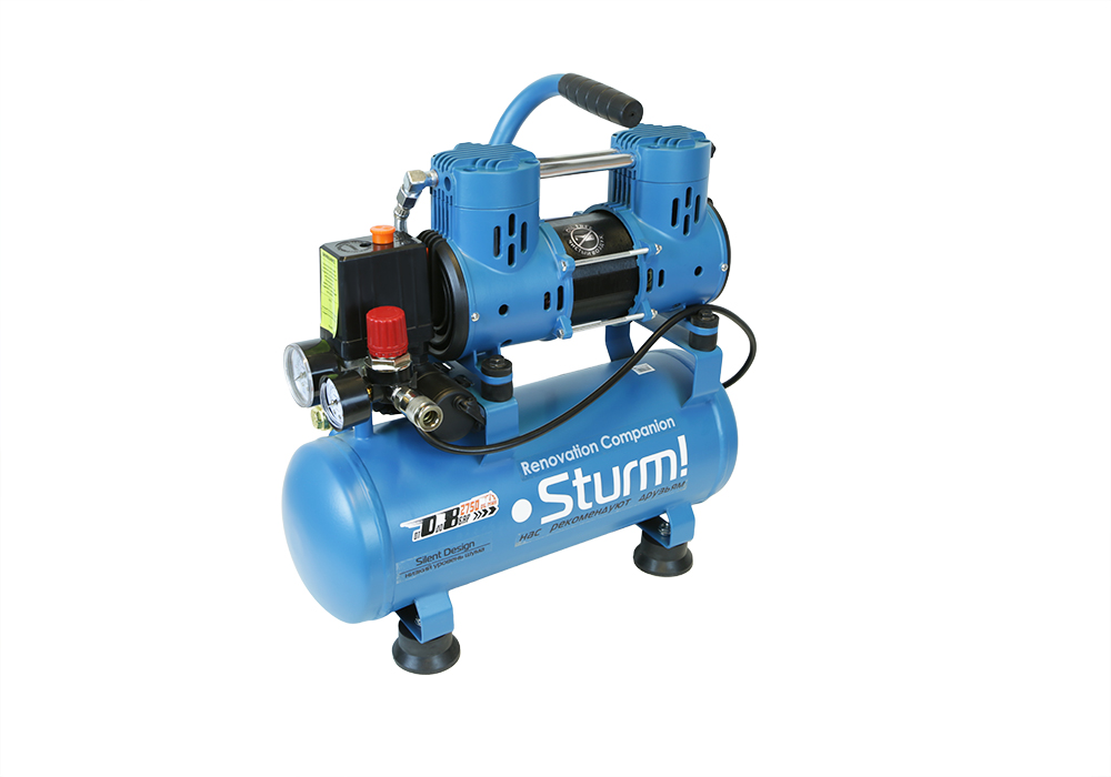 Компрессор безмасляный AC93210OL Sturm! 0,9кВт, 180л/мин, ресивер 10л, бесшумный