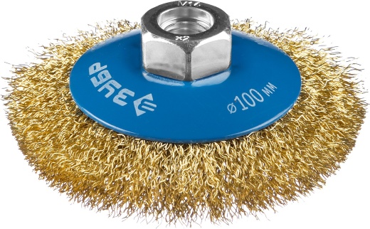 ЗУБР 100 мм, витая латунированная стальная проволока, 0.3 мм, Щетка коническая, Профессионал (35267-100)