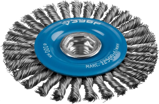 ЗУБР 100 мм, М14, жгутированная стальная проволока, 0.5 мм, Щетка дисковая, Профессионал (35192-100)