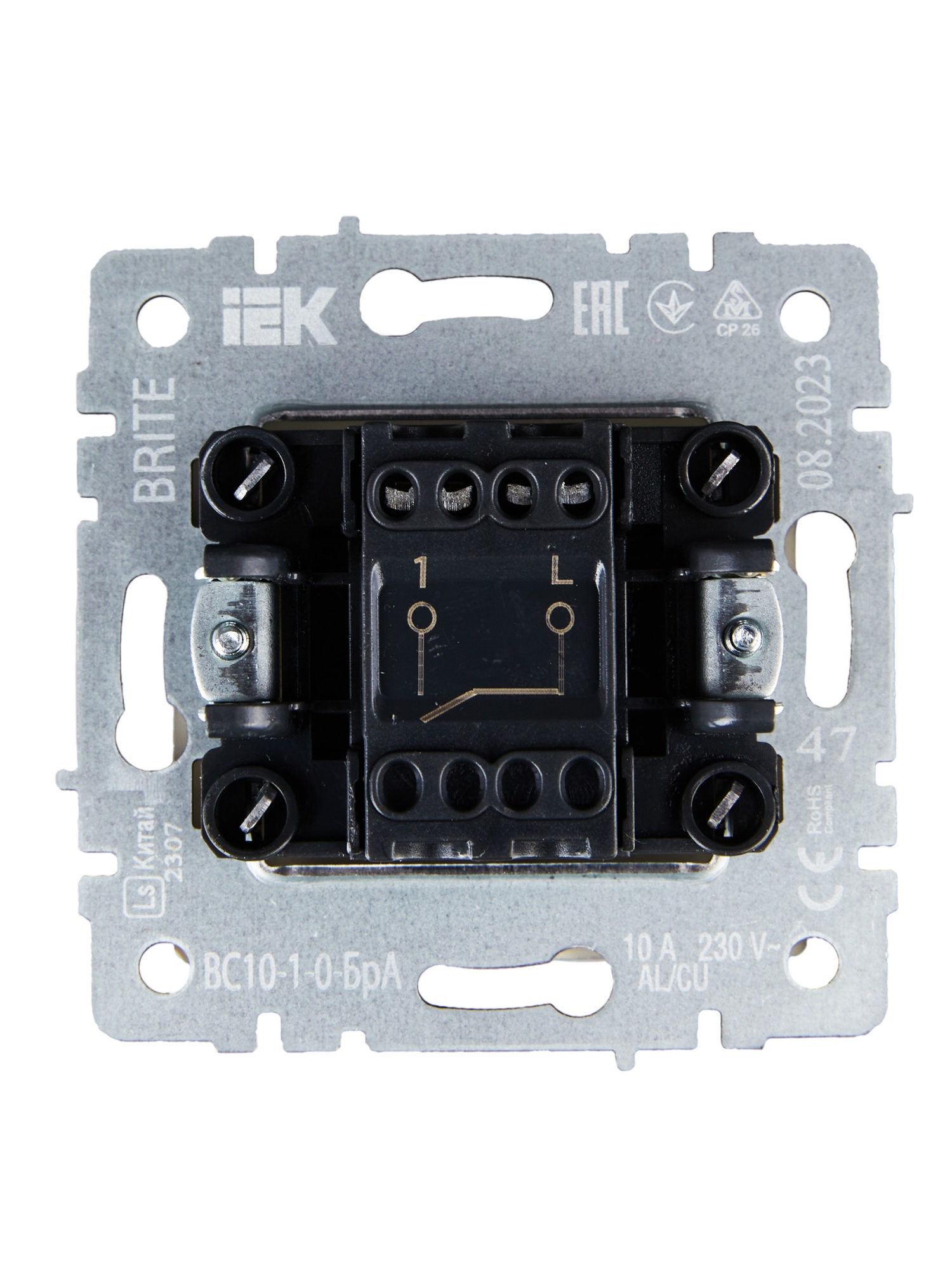 BRITE Выключатель 1-клавишный 10А ВС10-1-0-БрА алюминий IEK