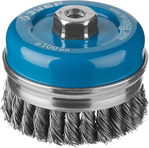 ЗУБР 100 мм, М14, жгутированная стальная проволока, 0.5 мм, Щетка чашечная усиленная, Профессионал (3527-100)
